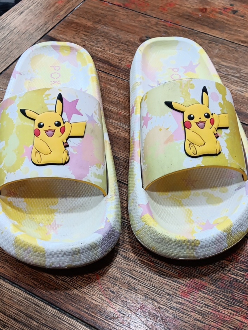 Ground Up Pikachu Yellow Womans Slide Sandals
